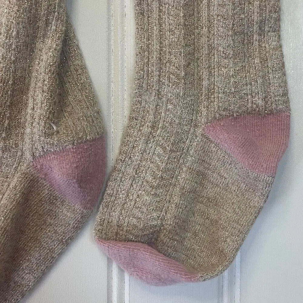 Mini Boden Cable Knit Shimmer Leggings Tights‎ Footies Baby Girls 6/12 Months